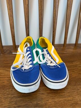 Vans Old Skool Youth Size 4 Multi-Color Colorblock Sneakers Blue Yellow Green